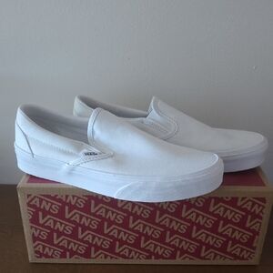 Vans Classic White Canvas Slip-Ons